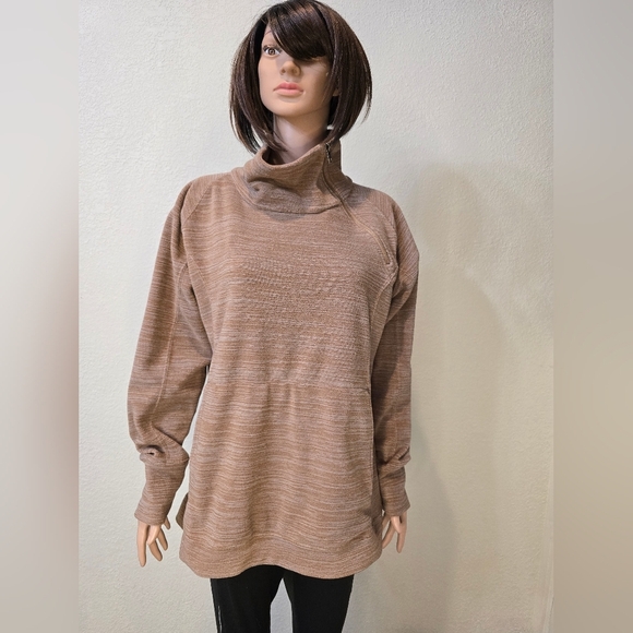 AVALANCHE  Women's  Xl Brown Fleece Jacket Diagonal Neck Zipper Whit Pockets - Picture 1 of 13